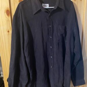 Alfani Men's Black Button-Up Suede/Velvet Shirt